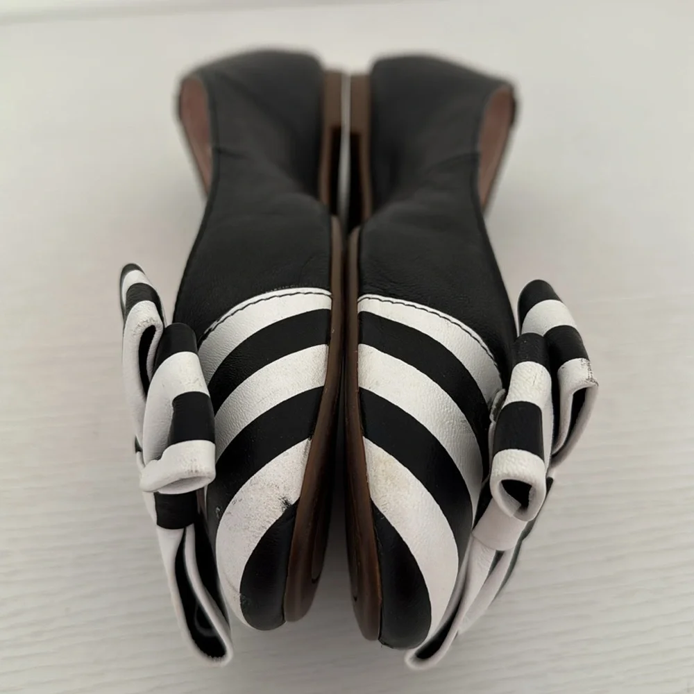 Kate Spade Wallace Black & White Striped Bow Round Toe Flats Size 8 - Picture 7 of 10